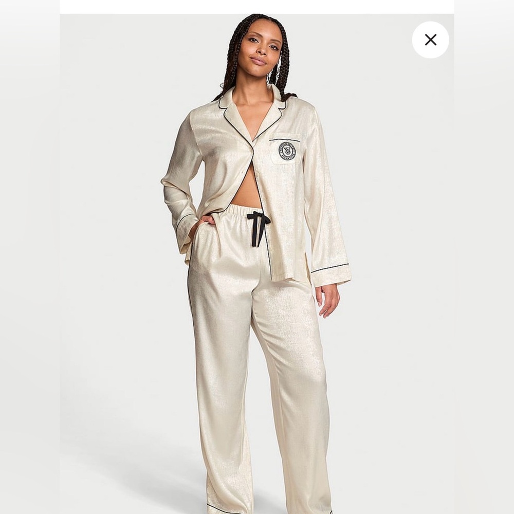 Victoria Secret Glazed Satin Long Pajama Set Cream Pajamas Set size M